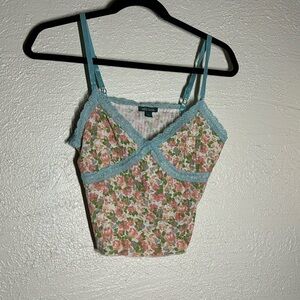 wild fable Pink & Green Floral Lace-Trim Cami
